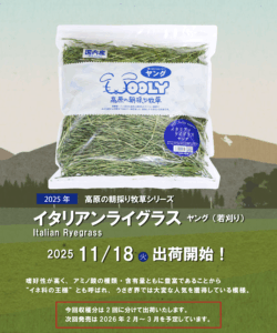 出荷情報　イタリアンライグラスヤング